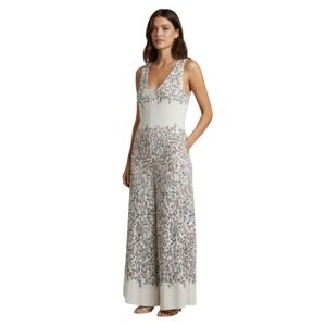 Elevenses Jumpsuit Womens XS Leaf Print Wide Leg Sleeveless Summer Romper Playsu